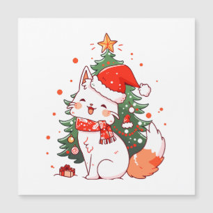 Cute cat wearing Santa hat near Christmas tree