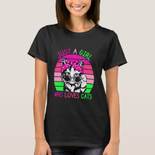 Cute Cat wearing Sunglasses and Headband Pink Gree T-Shirt