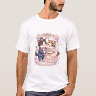 Cute Cat Wedding Just Married Couple Kawaii Bridal T-Shirt