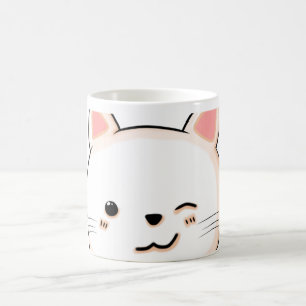 Cute Cat whiskers Wink White Cat Pet Owner Coffee Mug