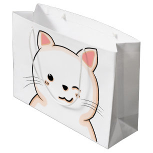 Cute Cat whiskers Wink White Cat Pet Owner Large Gift Bag