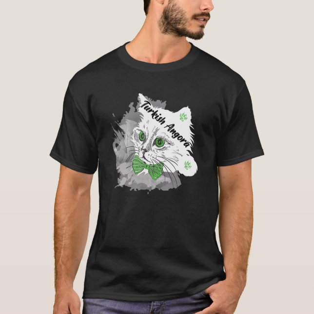 Cute Cat White Kitten Green Eyes With Bow Ie Ankar T-Shirt (Front)