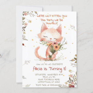 Cute Cat wildflowers girl birthday Invitation