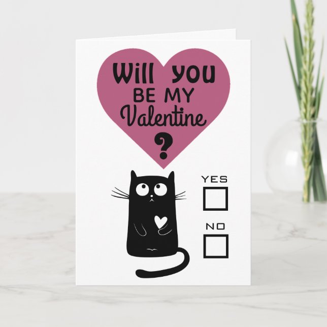 Cute Cat Will You be my Valentine Card (Front)