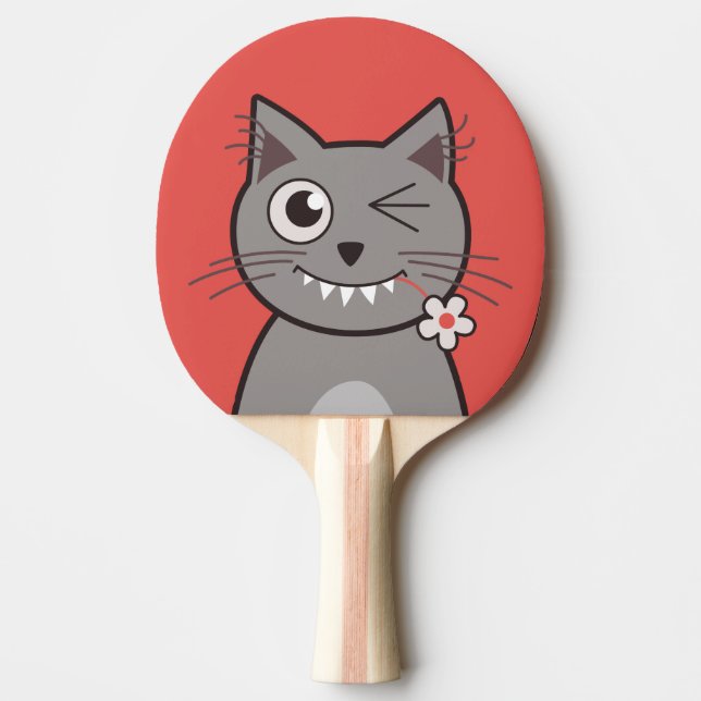 Cute Cat Winking Cartoon Kitty Ping Pong Paddle (Front)