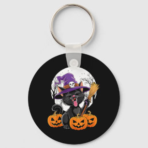 Cute Cat Witch Halloween Pumpkin Black Cat Key Ring