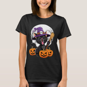 Cute Cat Witch Halloween Pumpkin Black Cat T-Shirt