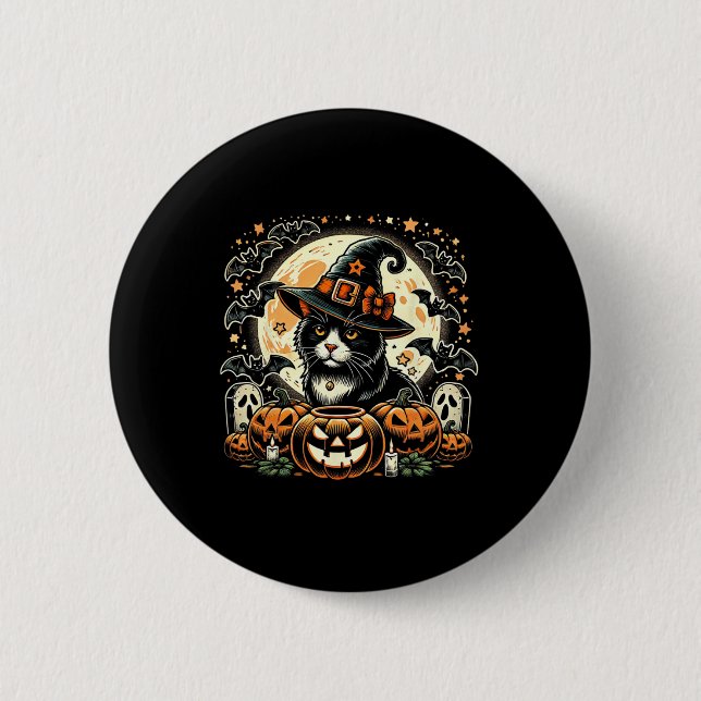 Cute Cat Witch Halloween - Spooky Pumpkin Art  6 Cm Round Badge (Front)