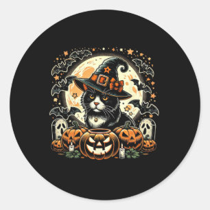 Cute Cat Witch Halloween - Spooky Pumpkin Art Classic Round Sticker