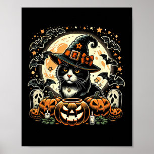 Cute Cat Witch Halloween - Spooky Pumpkin Art Poster