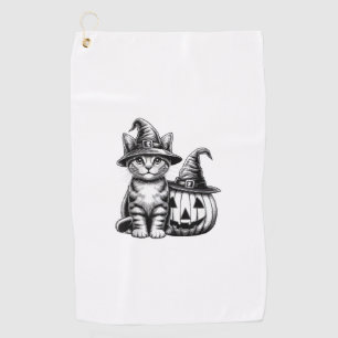 Cute Cat Witch Hat Pumpkin Halloween Cat Lover Boy Golf Towel
