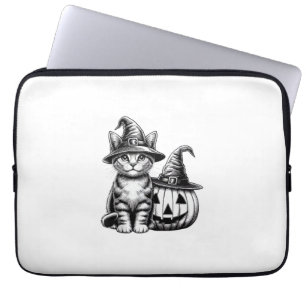 Cute Cat Witch Hat Pumpkin Halloween Cat Lover Boy Laptop Sleeve