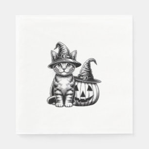 Cute Cat Witch Hat Pumpkin Halloween Cat Lover Boy Napkin