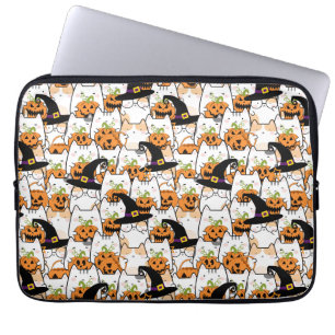 Cute Cat Witch Holding Bumkin Halloween Laptop Sleeve