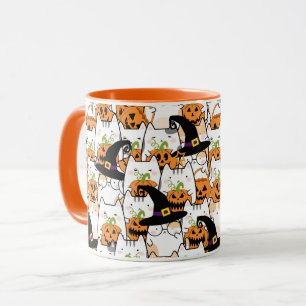 Cute Cat Witch Holding Bumkin Halloween Mug