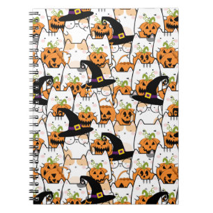 Cute Cat Witch Holding Bumkin Halloween Notebook