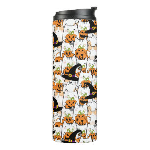Cute Cat Witch Holding Bumkin Halloween Thermal Tumbler