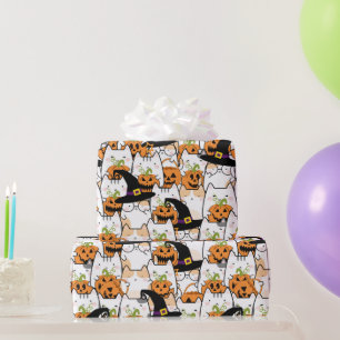 Cute Cat Witch Holding Bumkin Halloween Wrapping Paper