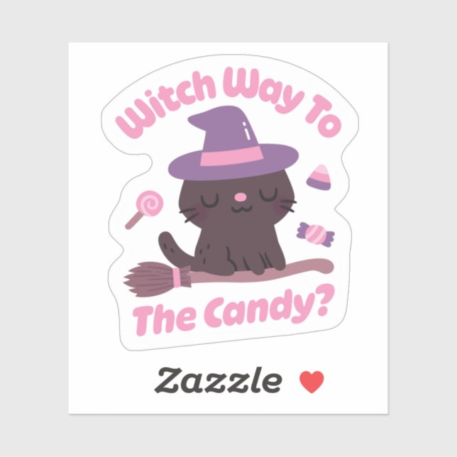 Cute Cat Witch Way To The Candy Funny (Sheet)