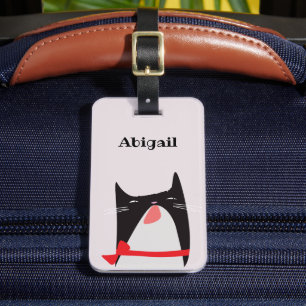 Cute Cat with a Beau Tie Cartoon Luggage Tag