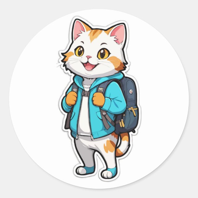 Cute Cat with Backpack Sticker - Back to School (Front)