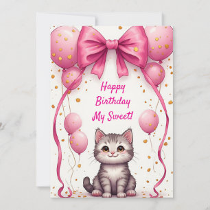 Cute Cat With Balloons For Birthday 🎀