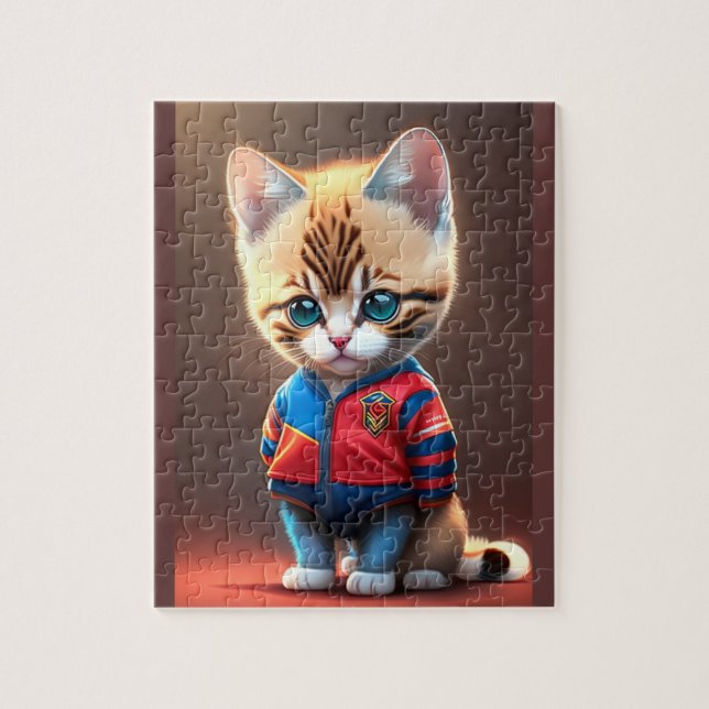 Cute Cat With Barcelona Soccer Team T Shirt Jigsaw Puzzle (Vertical)