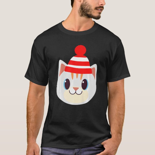 Cute Cat With Beanie Beany Warm Wool Hat Winter Sn T-Shirt (Front)