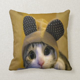 Cute Cat with Big Eyes in a Dressed of Animal Ears Cushion