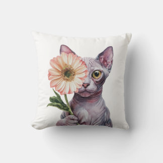 Cute Cat with Big Flower| Adorable Sphynx Cat Cushion