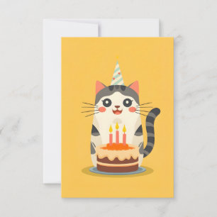 Cute cat with birthday cake card