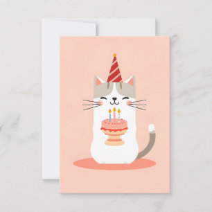 Cute cat with birthday cake card