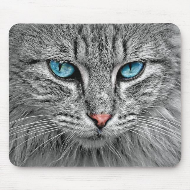 Cute cat with blue eyes mouse mat (Front)