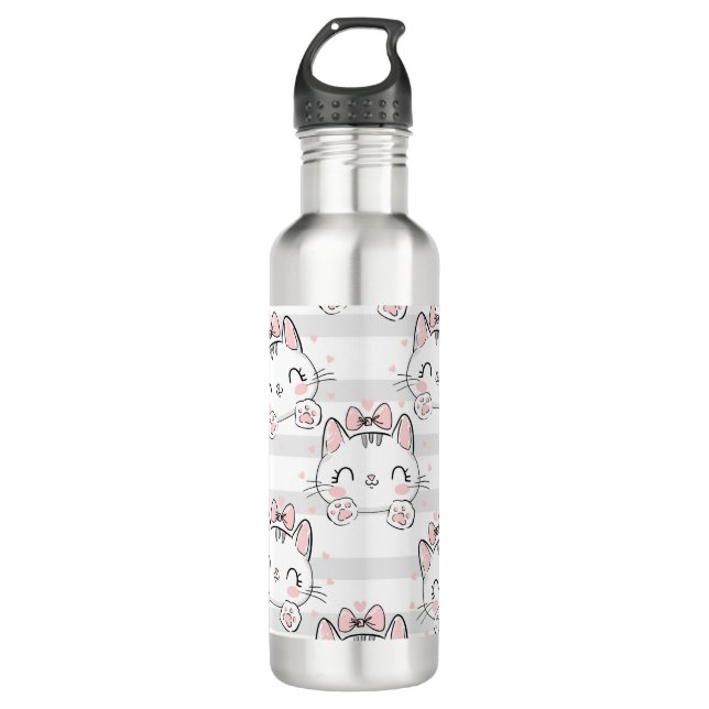 Cute Cat With Bow 710 Ml Water Bottle (Front)
