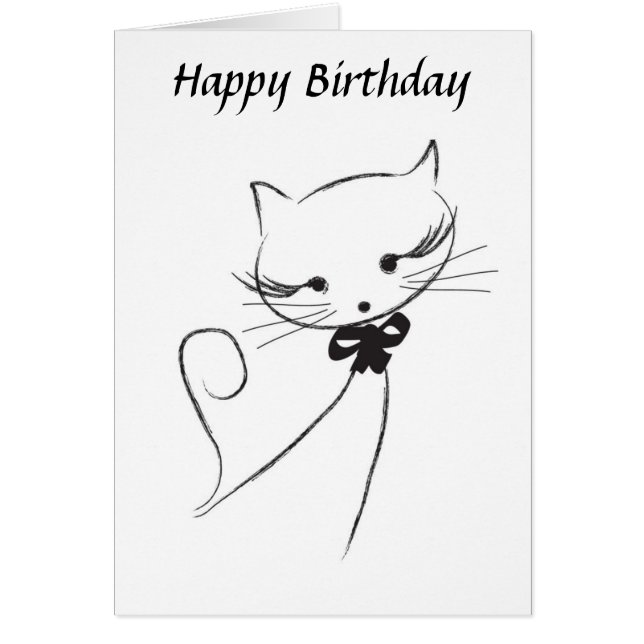 Cute Cat With Bow Happy Birthday Card (Front)