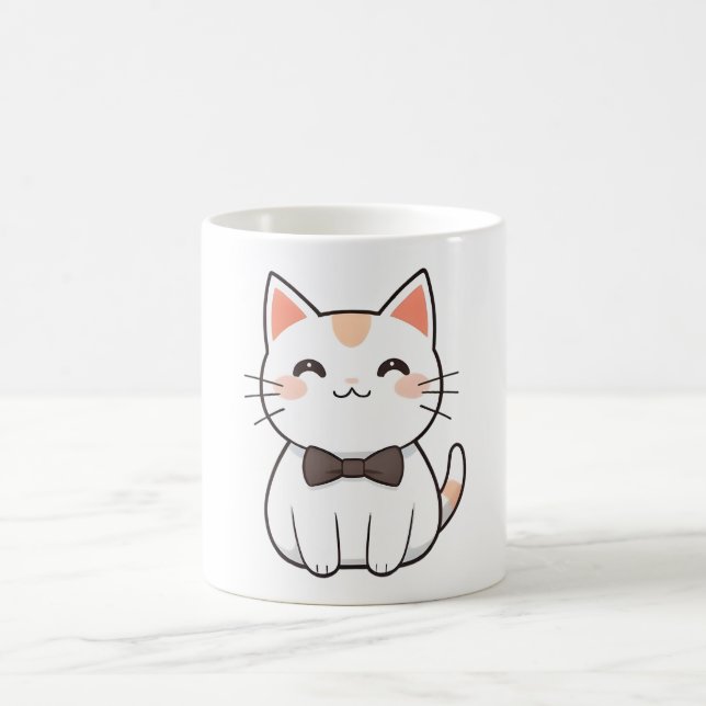 Cute Cat with Bowtie Kawaii Design Coffee Mug (Center)