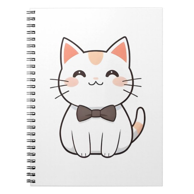 Cute Cat with Bowtie Kawaii Design Notebook (Front)