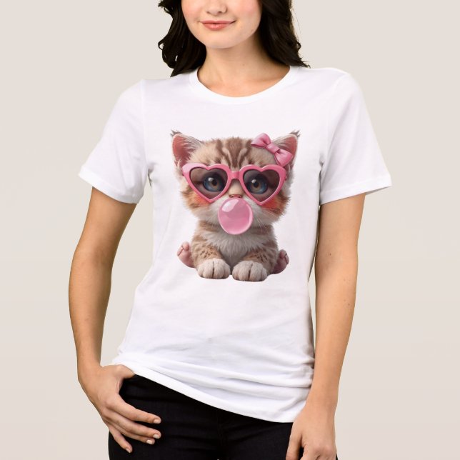 Cute Cat with Bubble Gum Tee (Front)