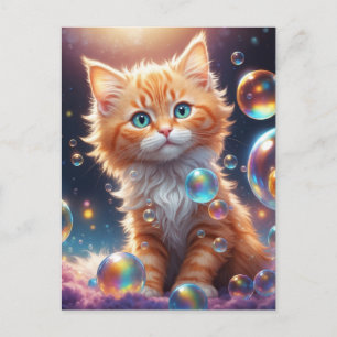 Cute Cat with Bubbles AI Generated Postcard