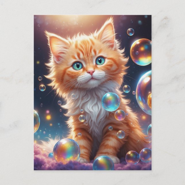 Cute Cat with Bubbles AI Generated Postcard (Front)