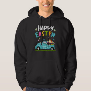 Cute Cat With Bunny Ears Egg Hunting Truck Easter Hoodie