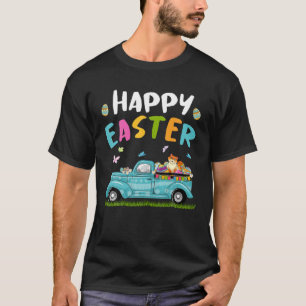 Cute Cat With Bunny Ears Egg Hunting Truck Easter T-Shirt
