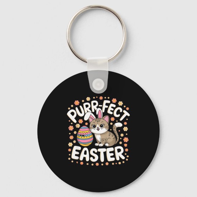 Cute cat with bunny ears fun easter pet loverCute  Key Ring (Front)