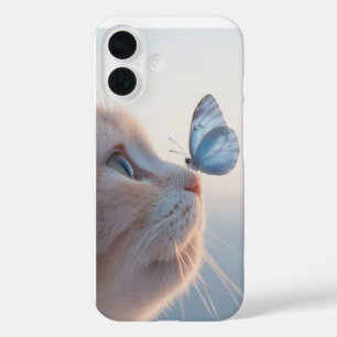 Cute Cat with Butterfly iPhone 16 Cases