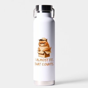 Cute Cat with Cap in Box I Almost Fit Design Water Bottle