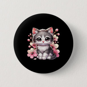 Cute Cat With Cherry Blossoms Cat 6 Cm Round Badge