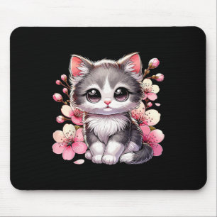 Cute Cat With Cherry Blossoms Cat Mouse Mat