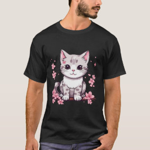Cute Cat With Cherry Blossoms I Kids Cat T-Shirt