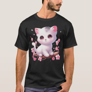 Cute Cat With Cherry Blossoms I Kids Cat T-Shirt
