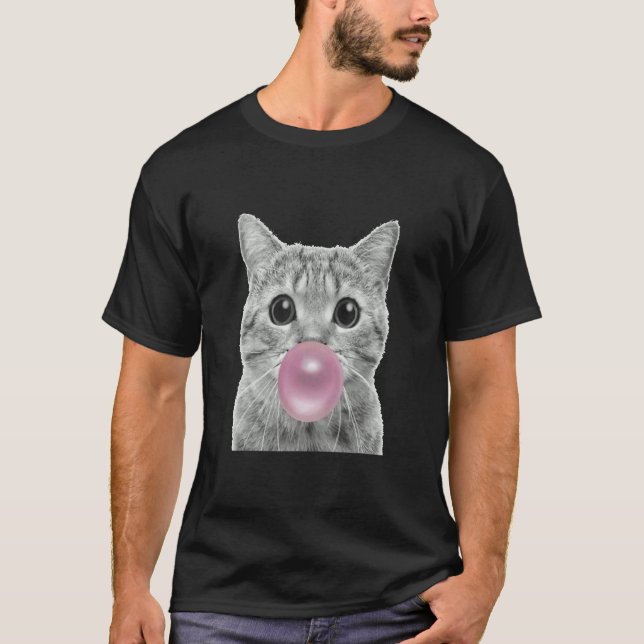 Cute cat with chewing gum bubble  cat chewing gum  T-Shirt (Front)